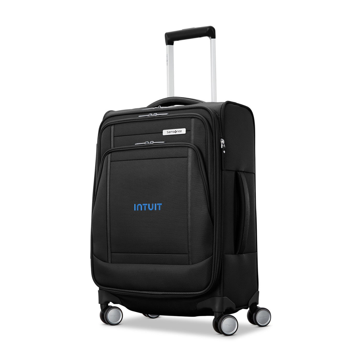 Black suitcase with 'LOGO' branding on a white background
